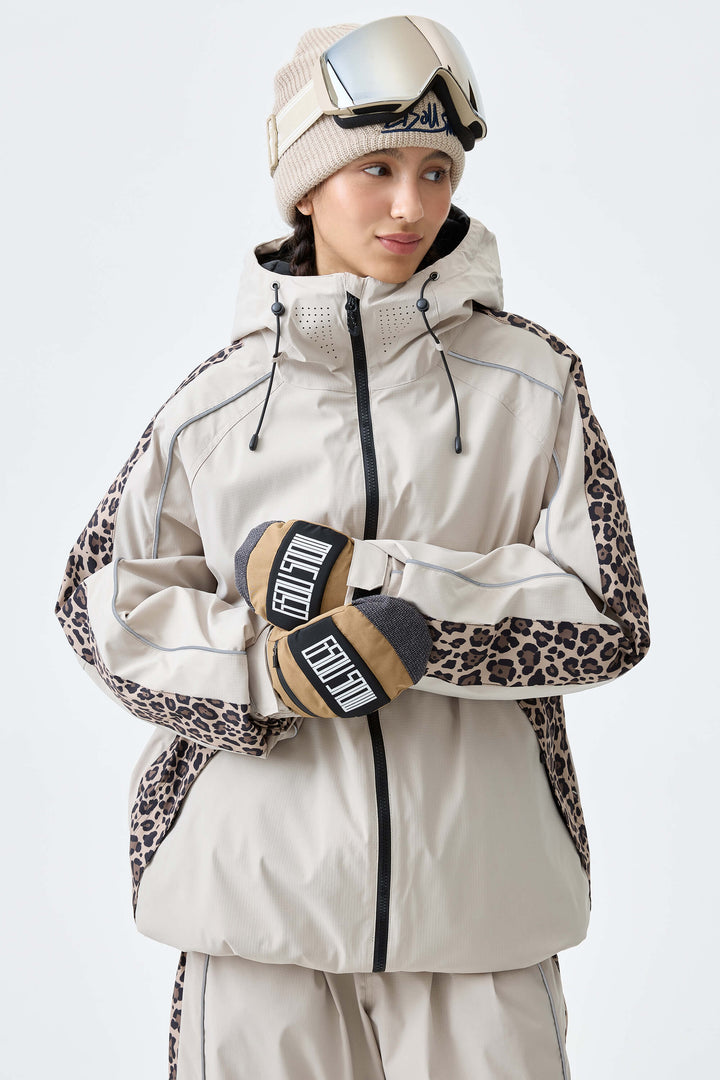 Women's Off White Side-Panel Reflective Insulated Snow Jacket