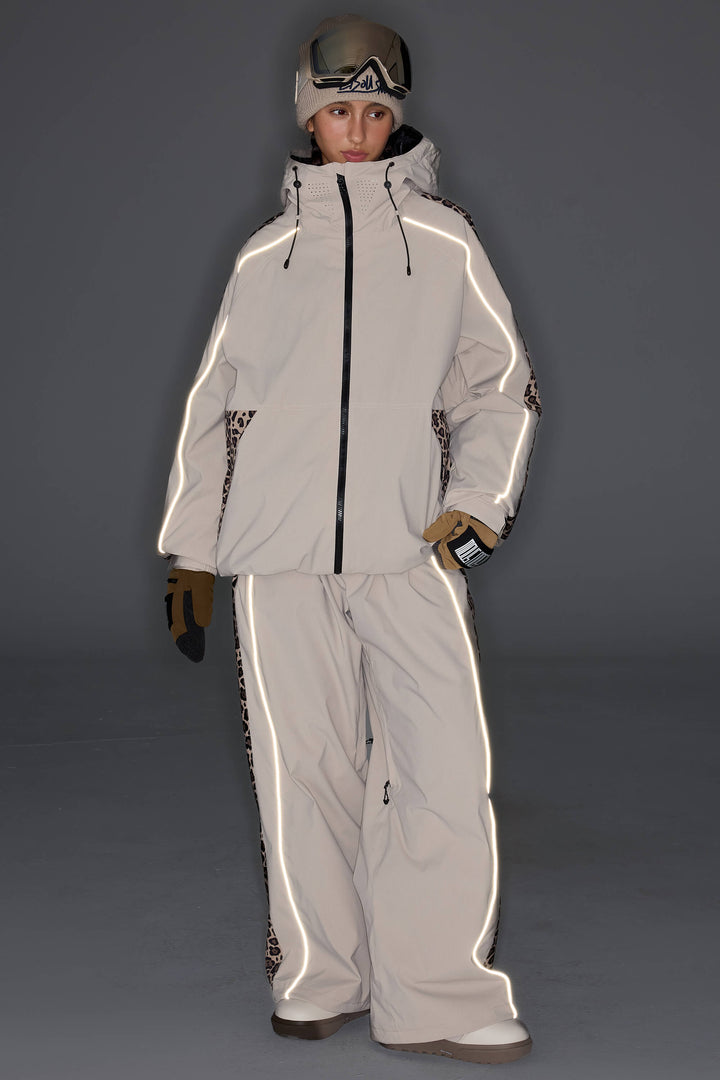 Women's Off White Side-Panel Reflective Insulated Snow Jacket