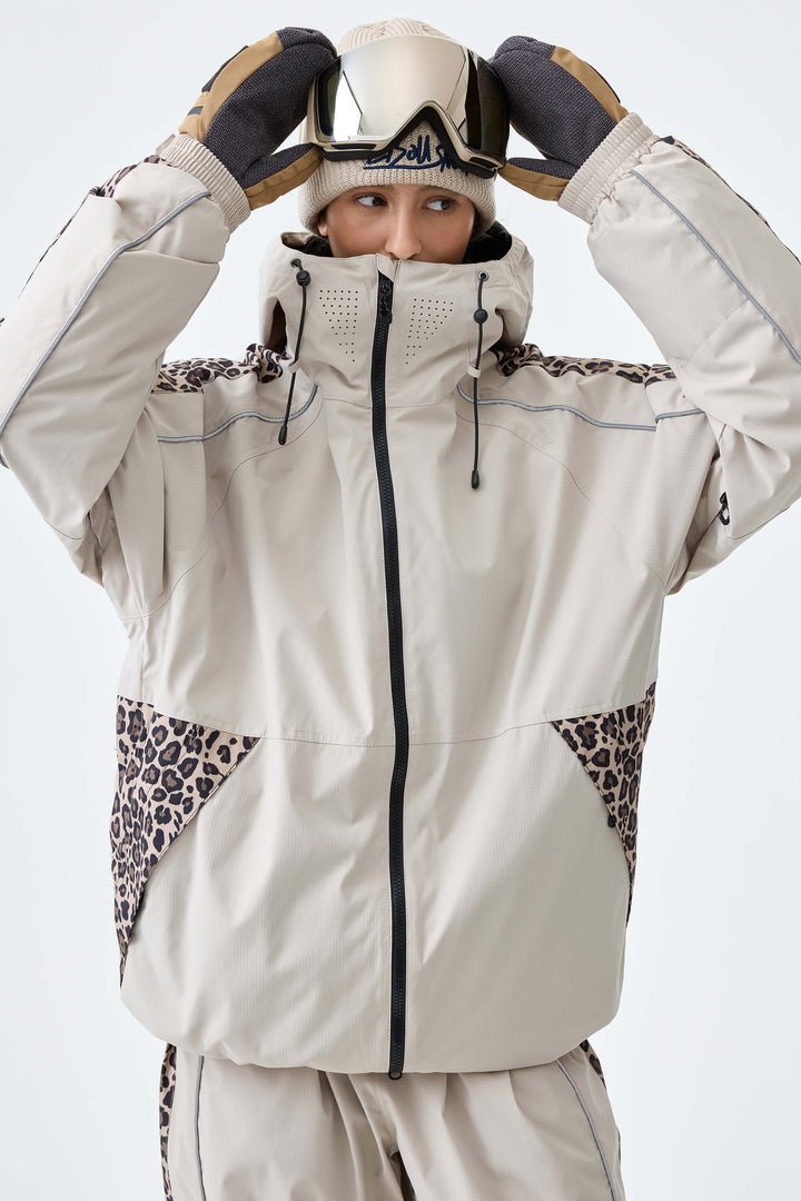 Women's Off White Side-Panel Reflective Insulated Snow Jacket