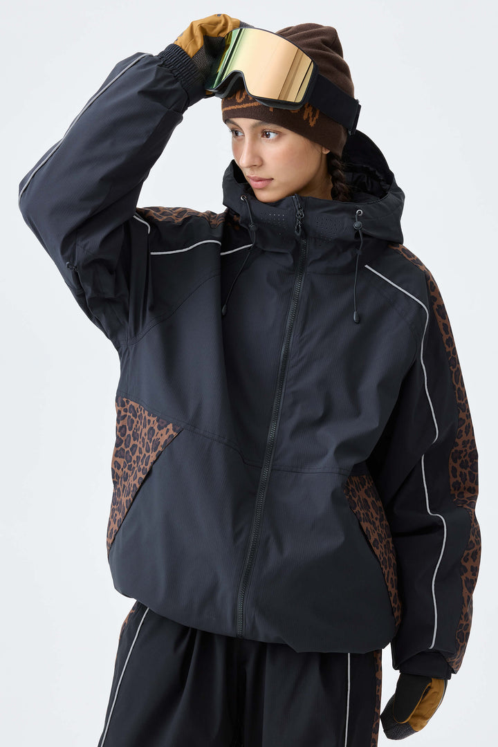 Women's Black Side-Panel Reflective Insulated Snow Jacket