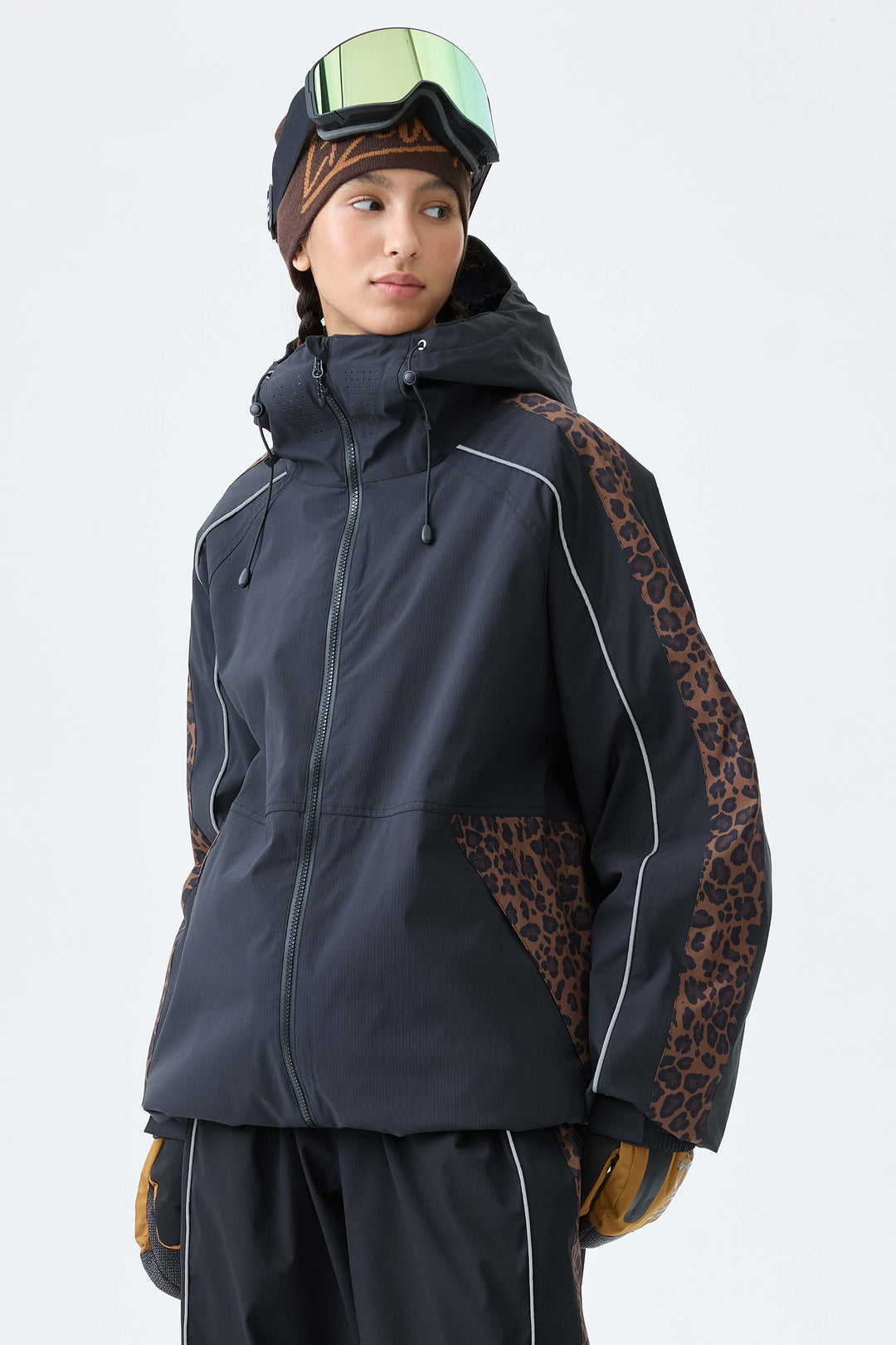 Women's Black Side-Panel Reflective Insulated Snow Jacket