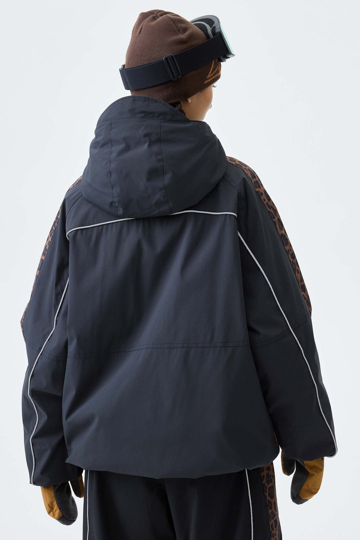 Women's Black Side-Panel Reflective Insulated Snow Jacket