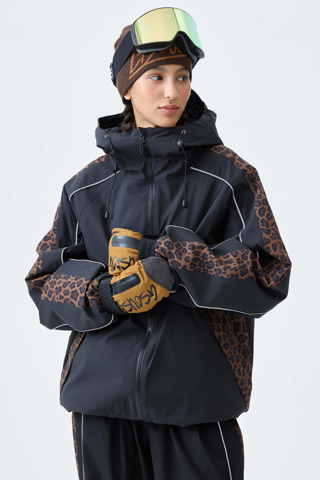 Women's Black Side-Panel Reflective Insulated Snow Jacket