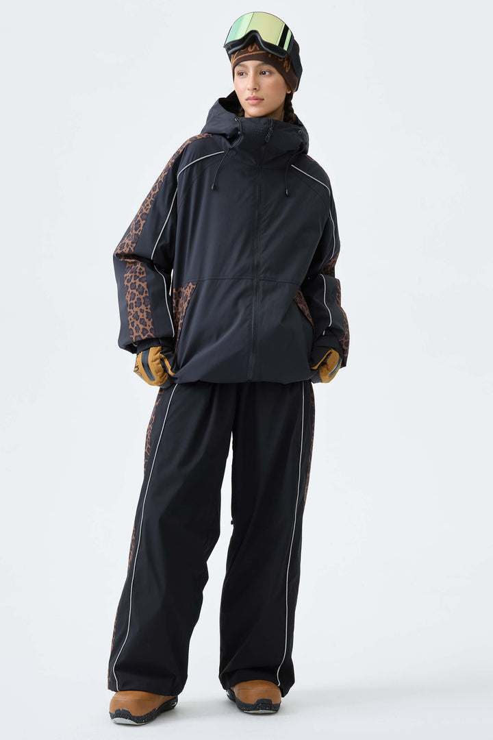 Women's Black Side-Panel Reflective Insulated Snow Jacket