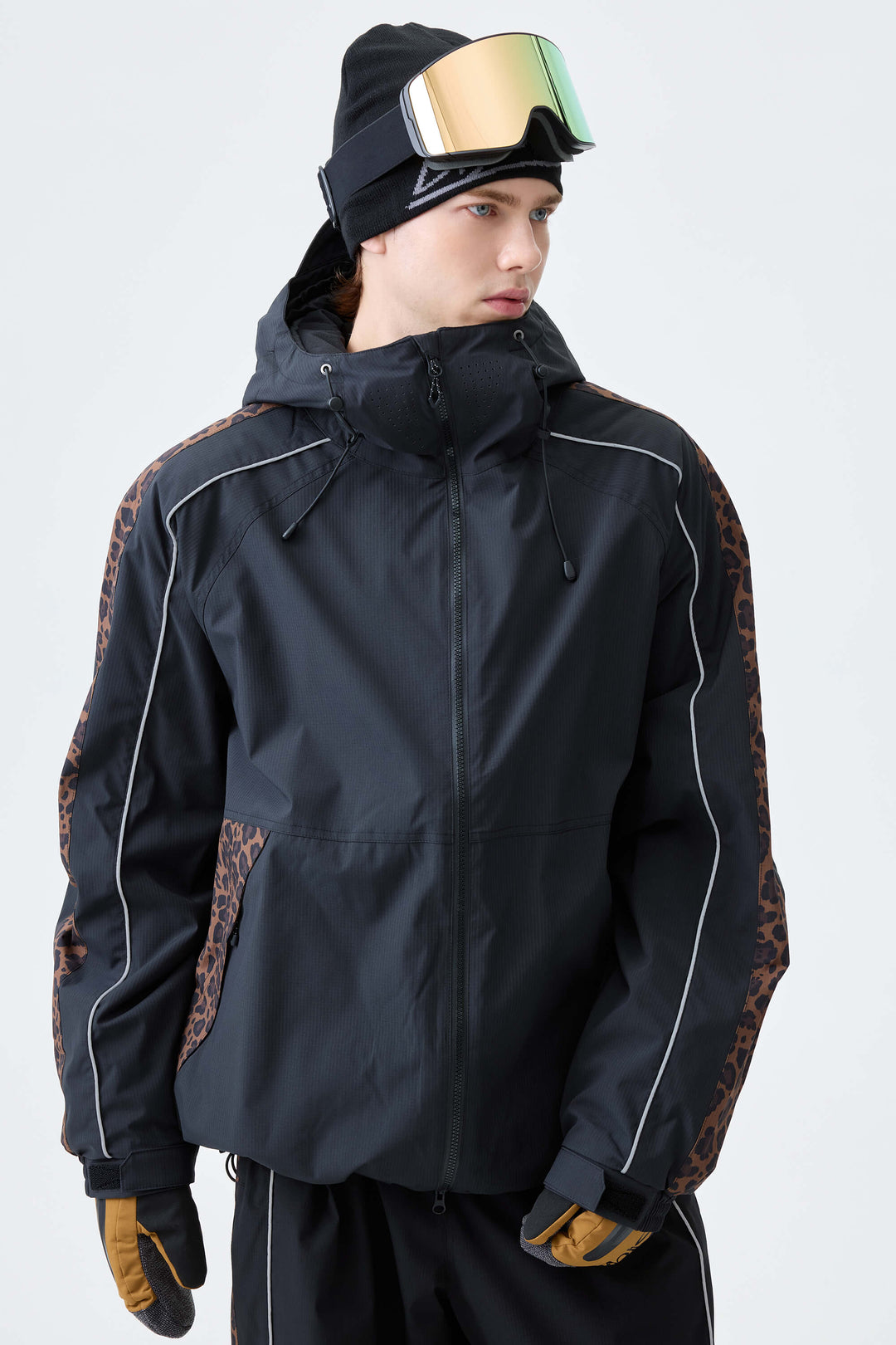 Men's Black Side-Panel Reflective Insulated Snow Jacket