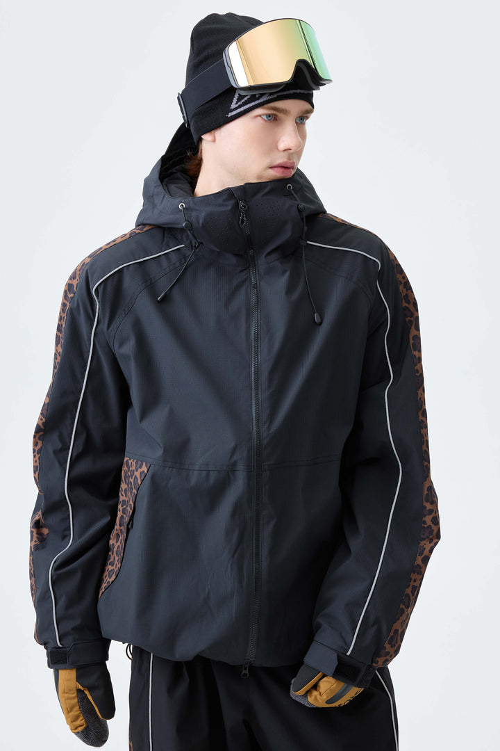 Men's Black Side-Panel Reflective Insulated Snow Jacket