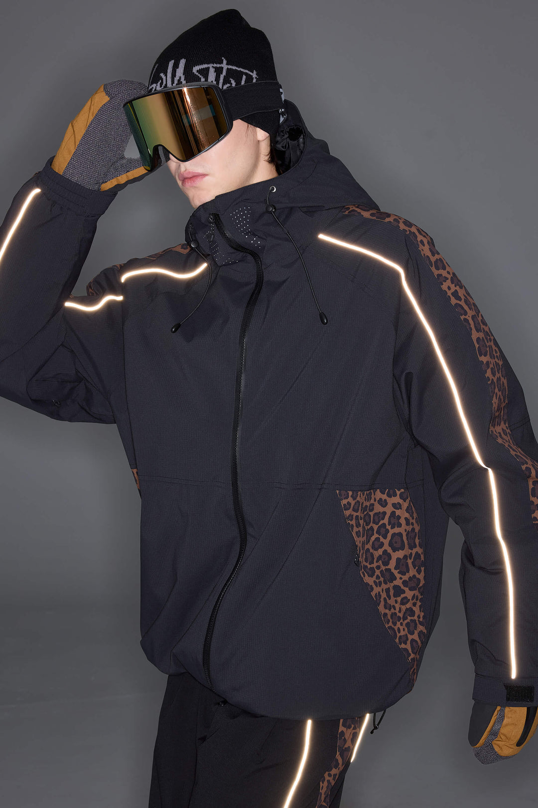 Men's Black Side-Panel Reflective Insulated Snow Jacket
