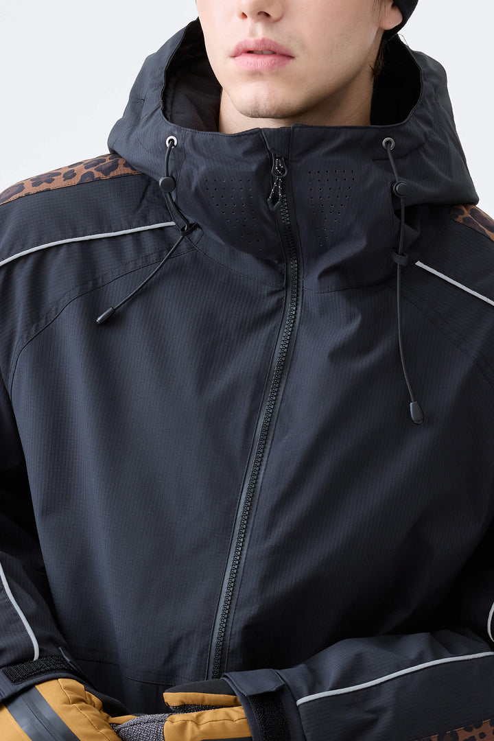 Men's Black Side-Panel Reflective Insulated Snow Jacket