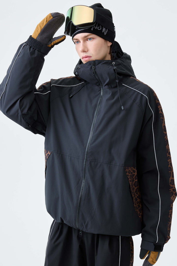 Men's Black Side-Panel Reflective Insulated Snow Jacket