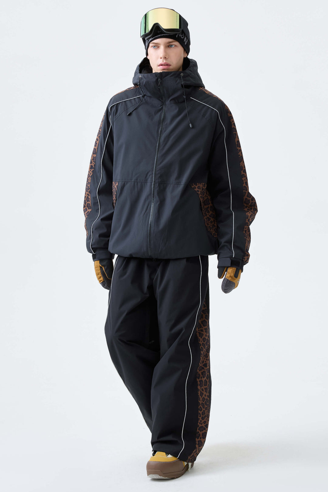 Men's Black Side-Panel Reflective Insulated Snow Jacket