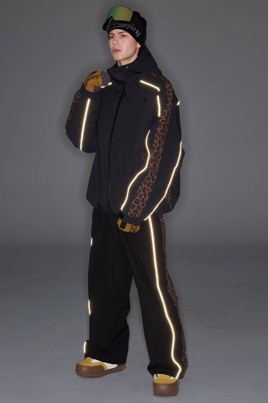 Men's Black Side-Panel Reflective Insulated Snow Jacket