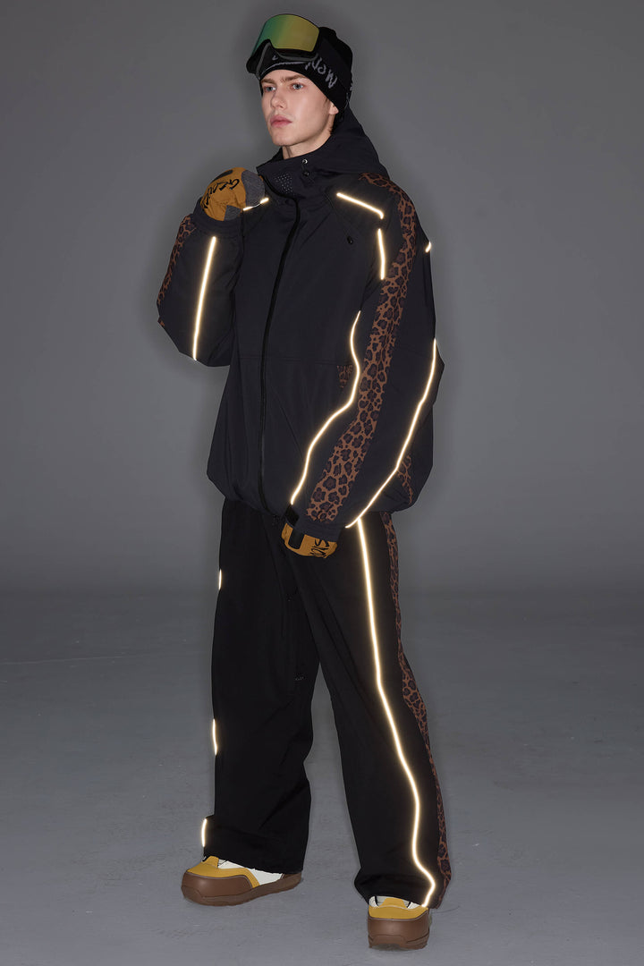 Men's Black Side-Panel Reflective Insulated Snow Jacket