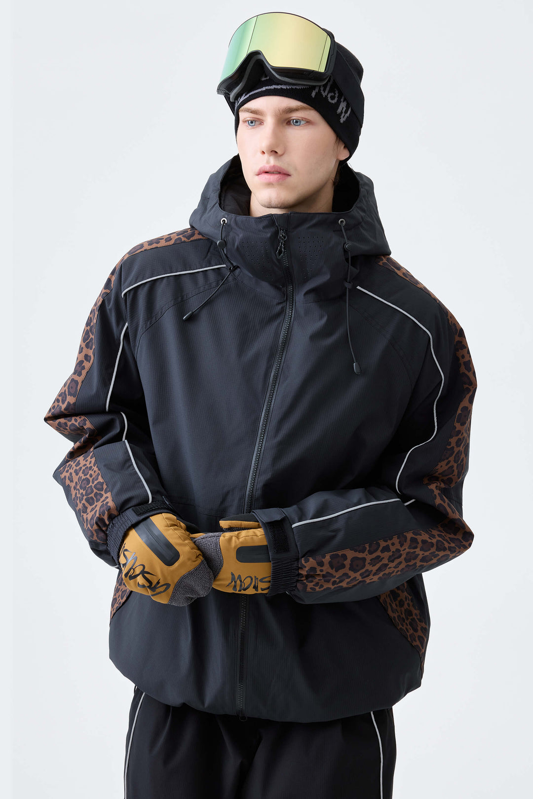 Men's Black Side-Panel Reflective Insulated Snow Jacket