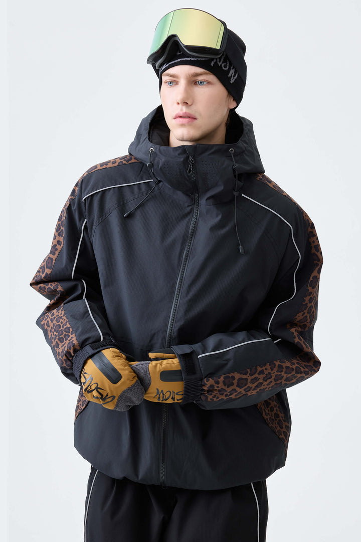 Men's Black Side-Panel Reflective Insulated Snow Jacket
