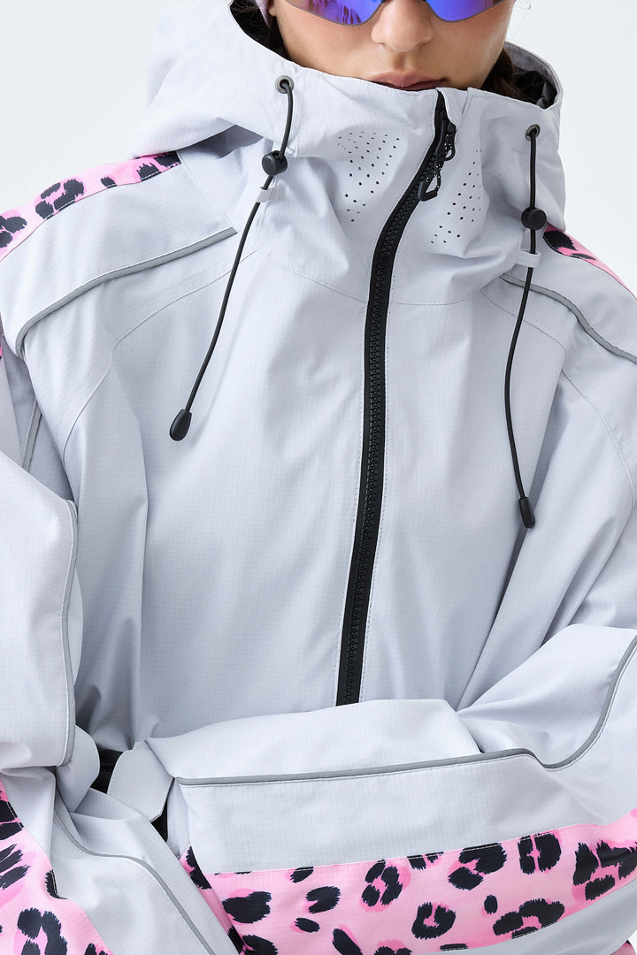 Women's Light Gray Side-Panel Reflective Insulated Snow Jacket