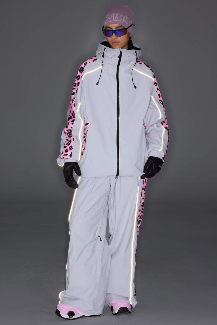 Women's Light Gray Side-Panel Reflective Insulated Snow Jacket