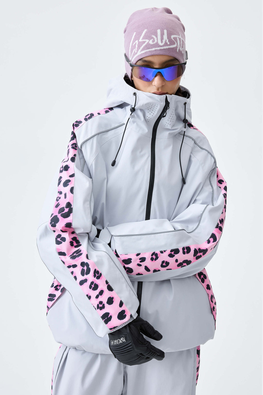 Women's Light Gray Side-Panel Reflective Insulated Snow Jacket