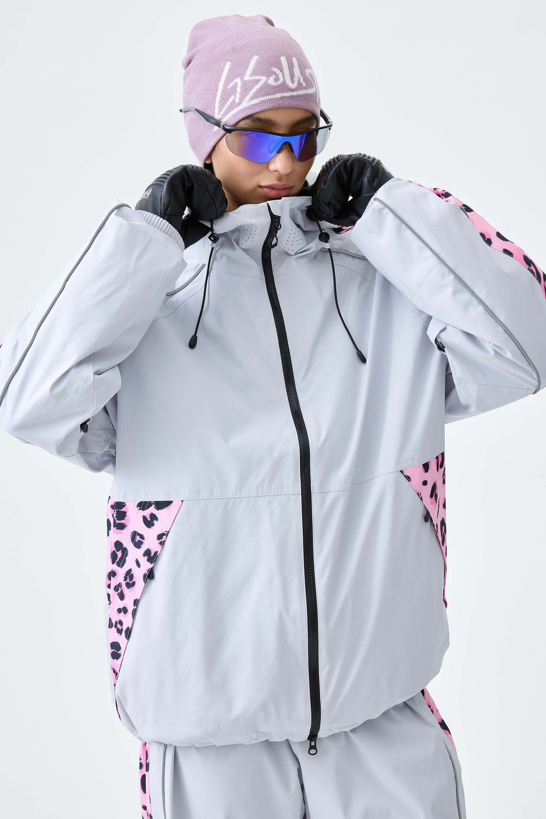 Women's Light Gray Side-Panel Reflective Insulated Snow Jacket