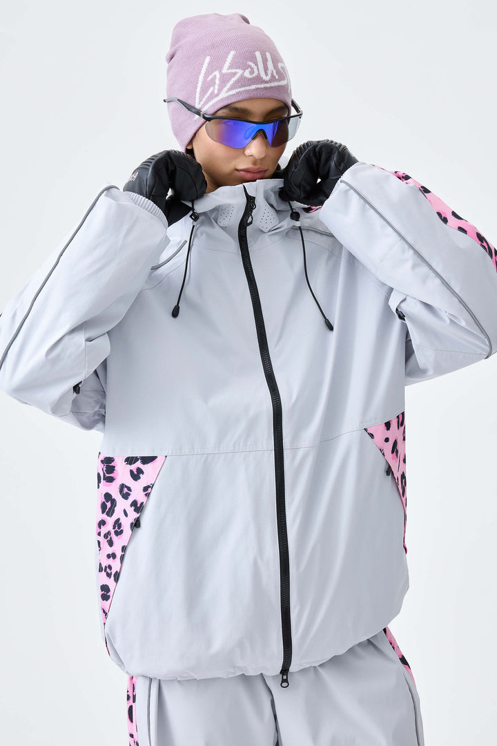 Women's Light Gray Side-Panel Reflective Insulated Snow Jacket