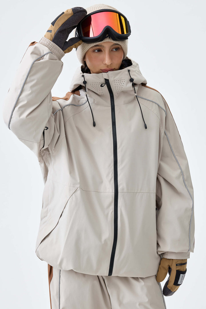 Women's Black Reflective Contrast-Stripe Insulated Snow Jacket