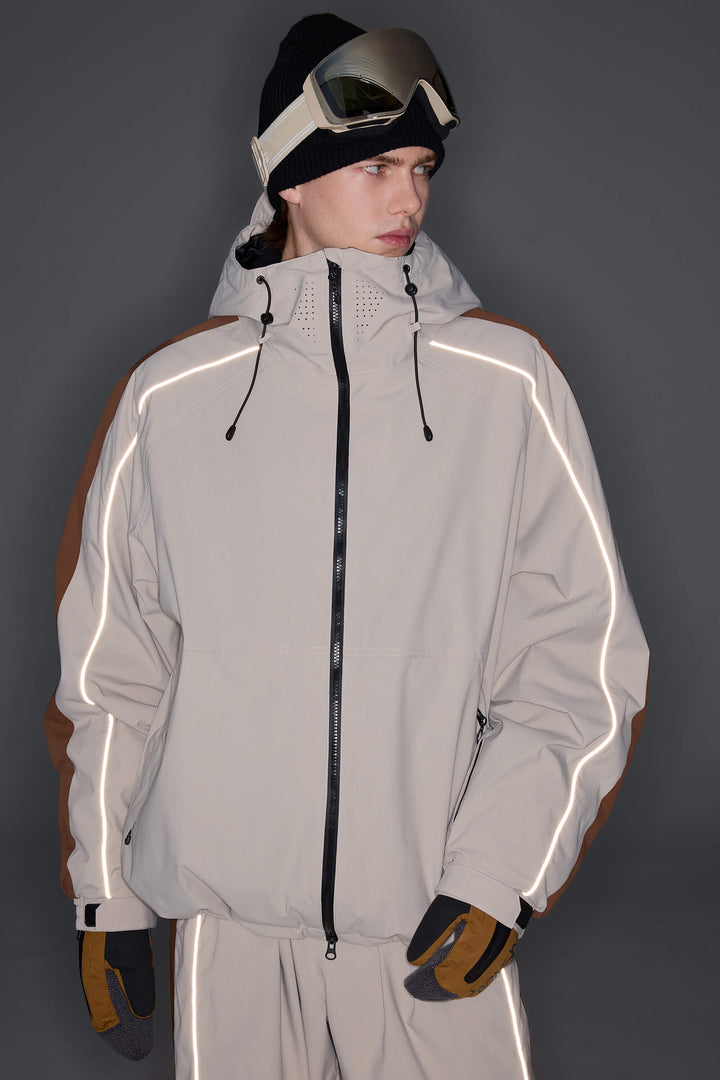 Women's Black Reflective Contrast-Stripe Insulated Snow Jacket