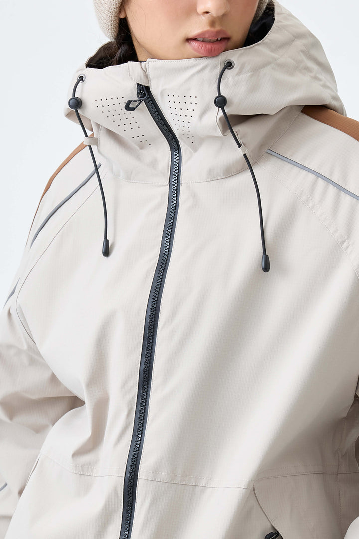 Women's Off White Reflective Contrast-Stripe Insulated Snow Jacket