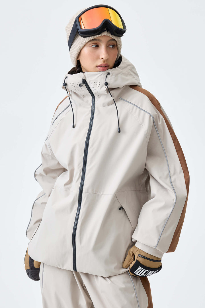 Women's Black Reflective Contrast-Stripe Insulated Snow Jacket