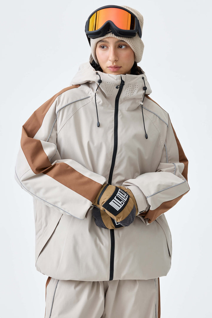 Women's Off White Reflective Contrast-Stripe Insulated Snow Jacket