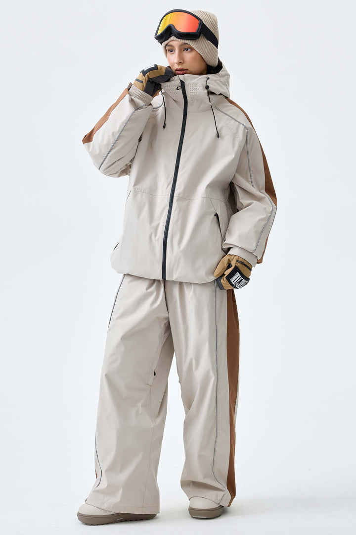 Women's Off White Reflective Contrast-Stripe Insulated Snow Jacket