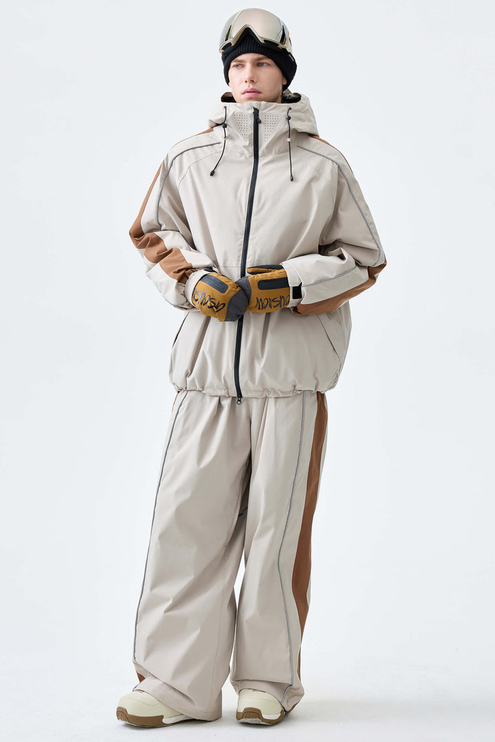 Men's Off White Reflective Contrast-Stripe Insulated Snow Jacket