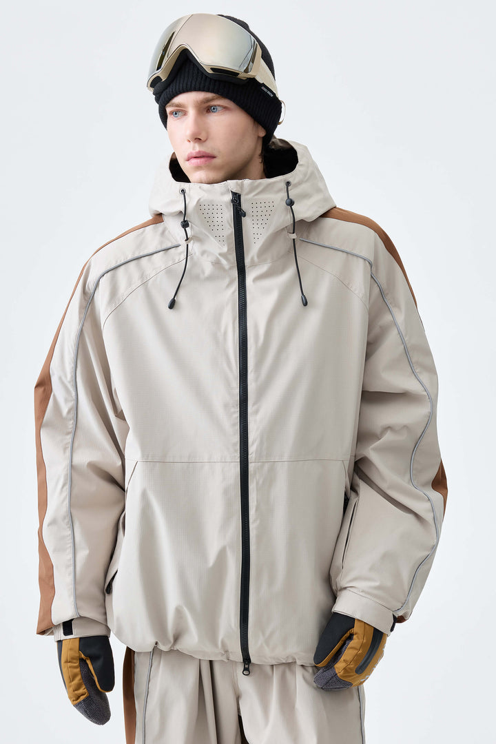 Men's Off White Reflective Contrast-Stripe Insulated Snow Jacket