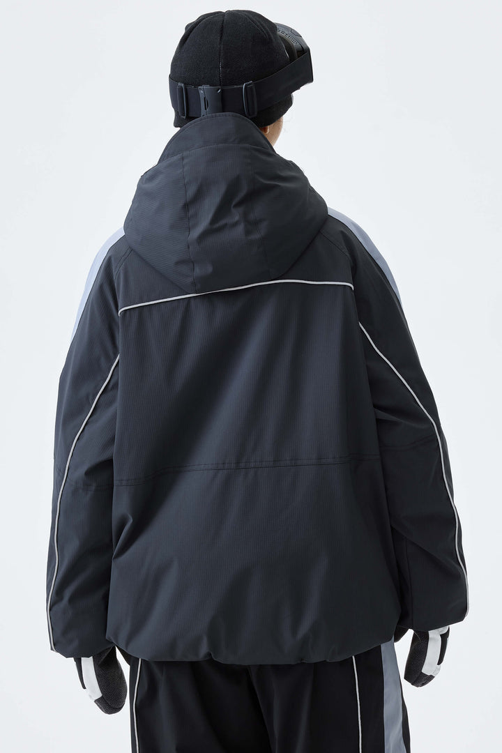 Women's Black Reflective Contrast-Stripe Insulated Snow Jacket