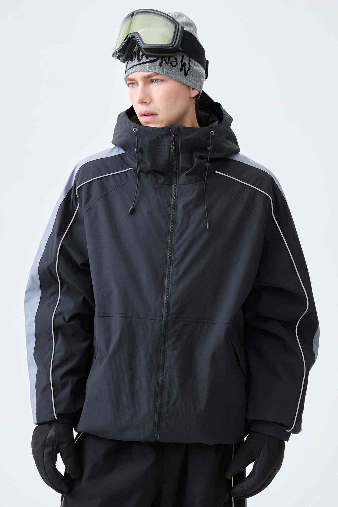 Men's Off White Reflective Contrast-Stripe Insulated Snow Jacket