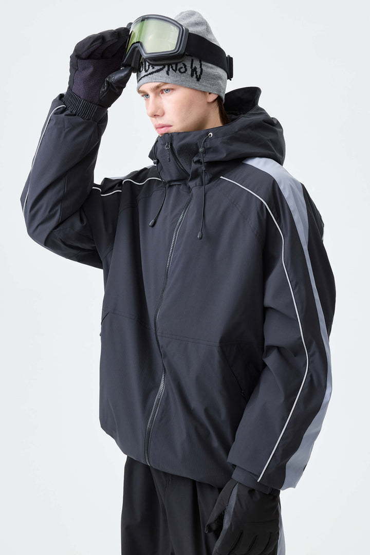Men's Off White Reflective Contrast-Stripe Insulated Snow Jacket