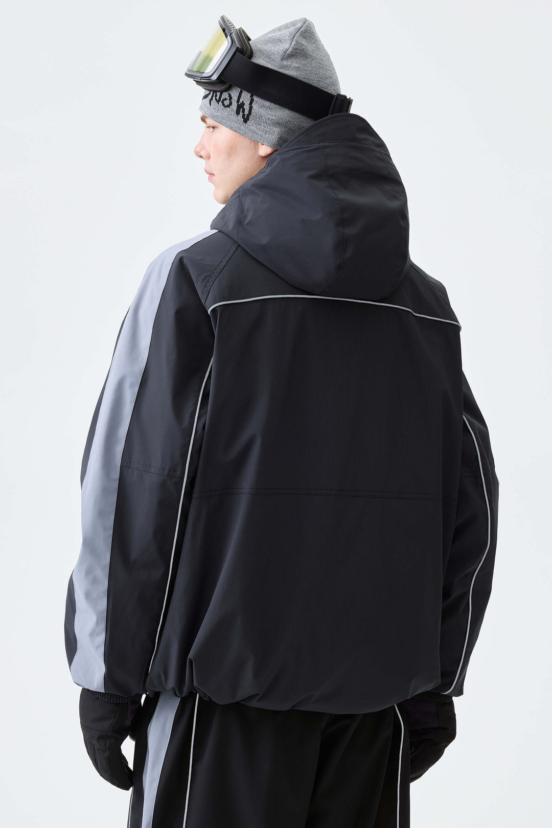 Men's Black Reflective Contrast-Stripe Insulated Snow Jacket