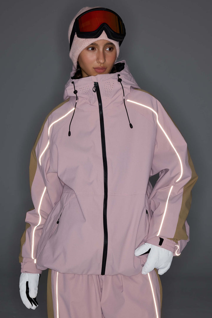 Women's Black Reflective Contrast-Stripe Insulated Snow Jacket