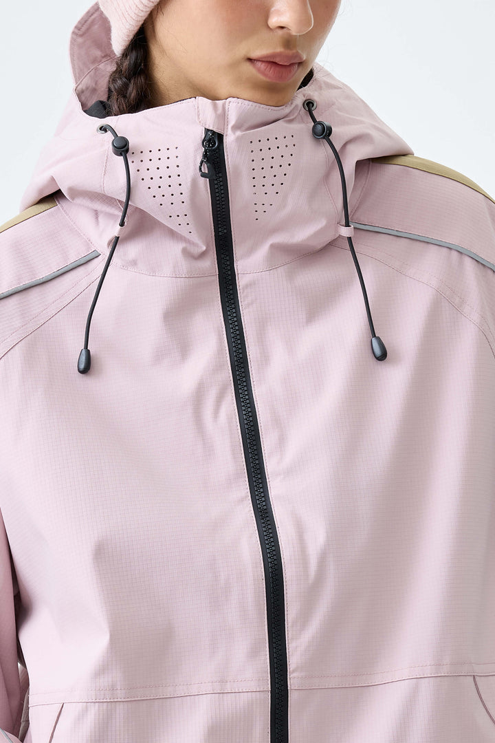 Women's Pink Reflective Contrast-Stripe Insulated Snow Jacket