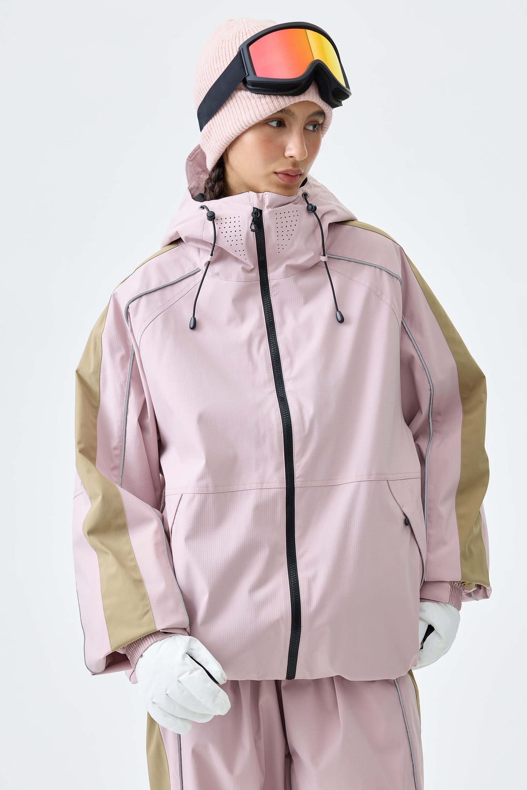 Women's Pink Reflective Contrast-Stripe Insulated Snow Jacket