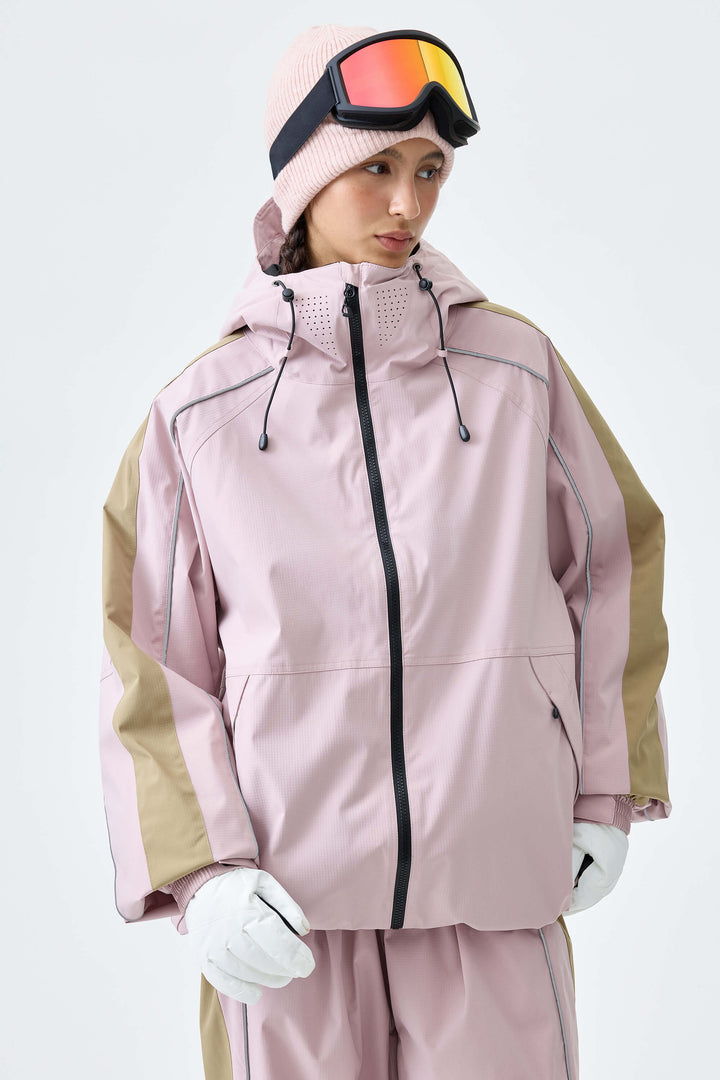Women's Pink Reflective Contrast-Stripe Insulated Snow Jacket