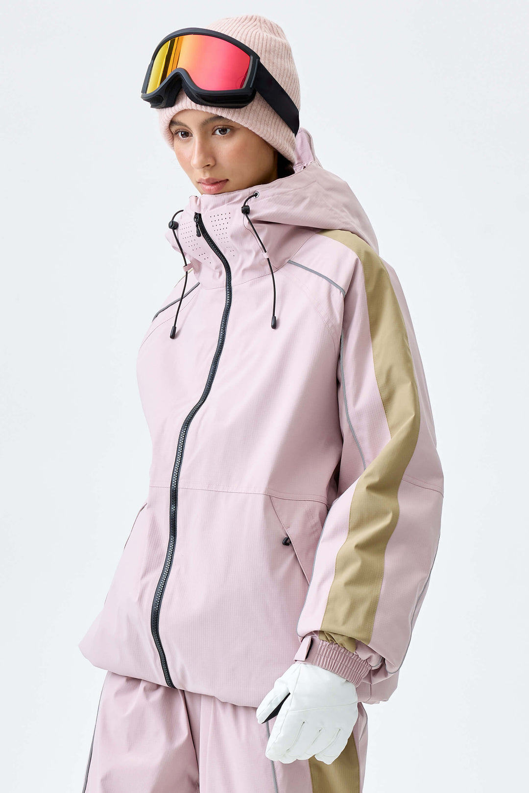 Women's Black Reflective Contrast-Stripe Insulated Snow Jacket