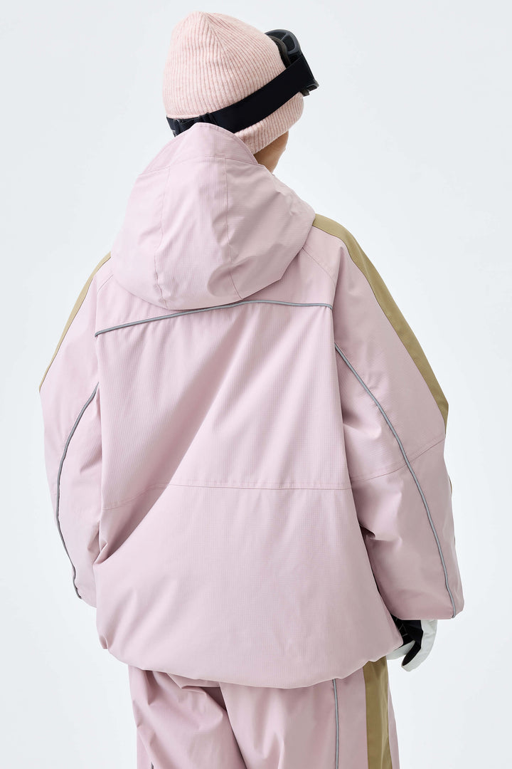 Women's Pink Reflective Contrast-Stripe Insulated Snow Jacket