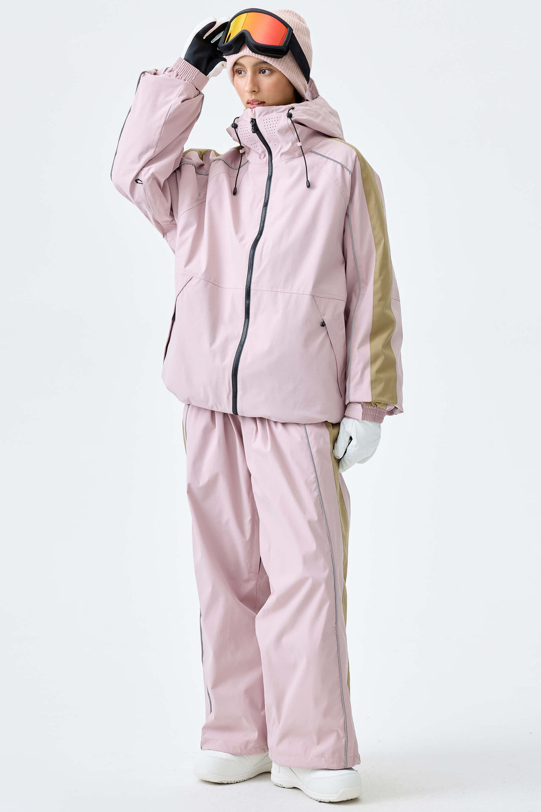 Women's Black Reflective Contrast-Stripe Insulated Snow Jacket