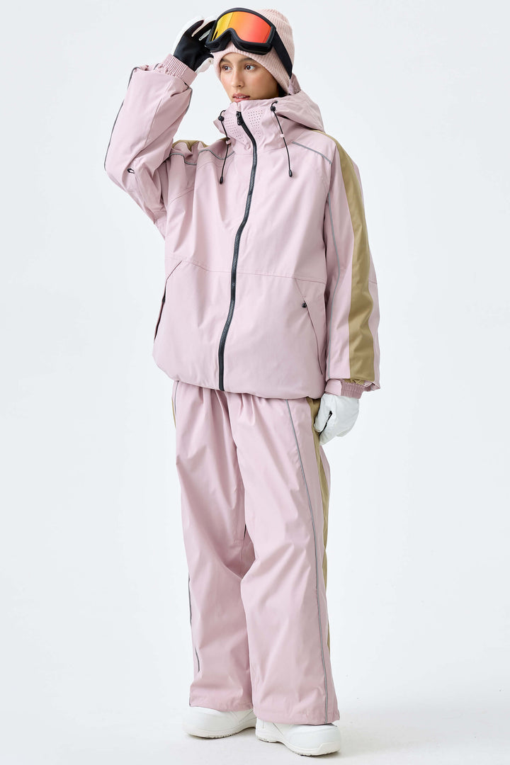 Women's Black Reflective Contrast-Stripe Insulated Snow Jacket