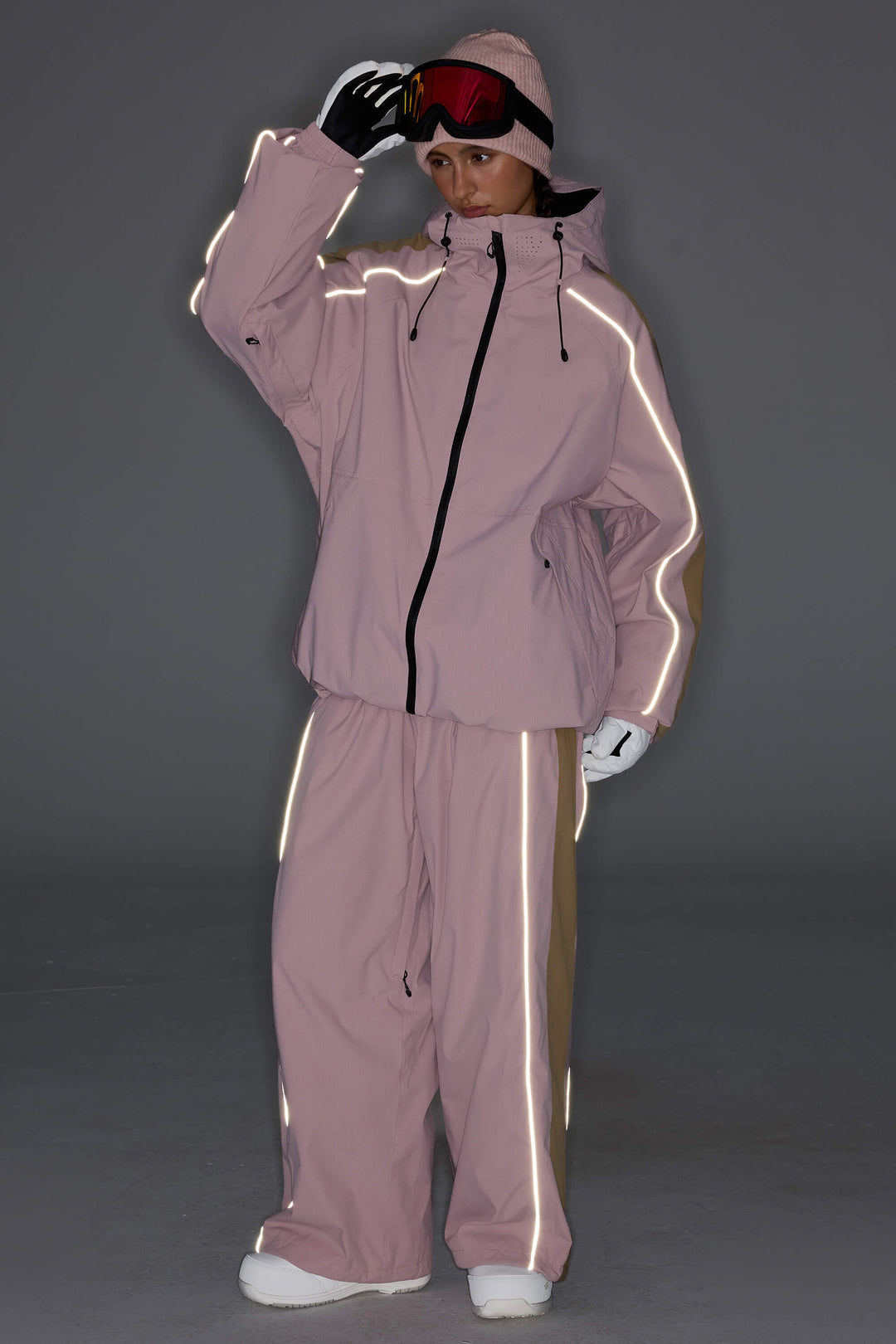 Women's Pink Reflective Contrast-Stripe Insulated Snow Jacket
