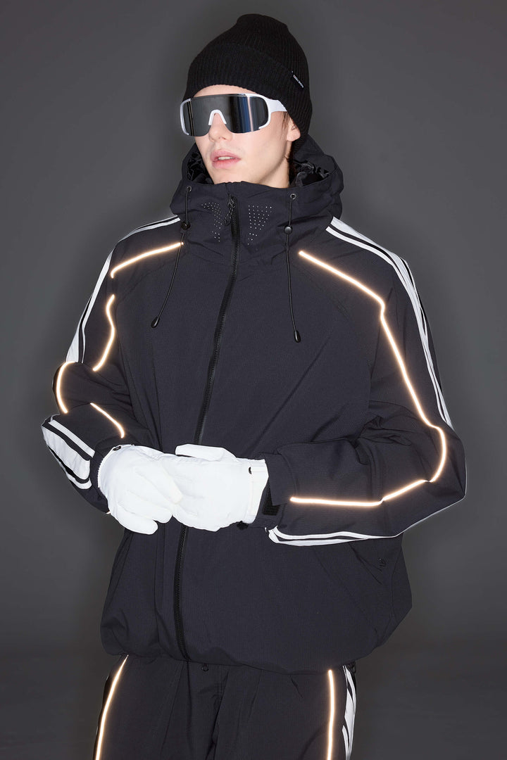 Women's Black Retro Side Stripe Reflective Snow Jacket