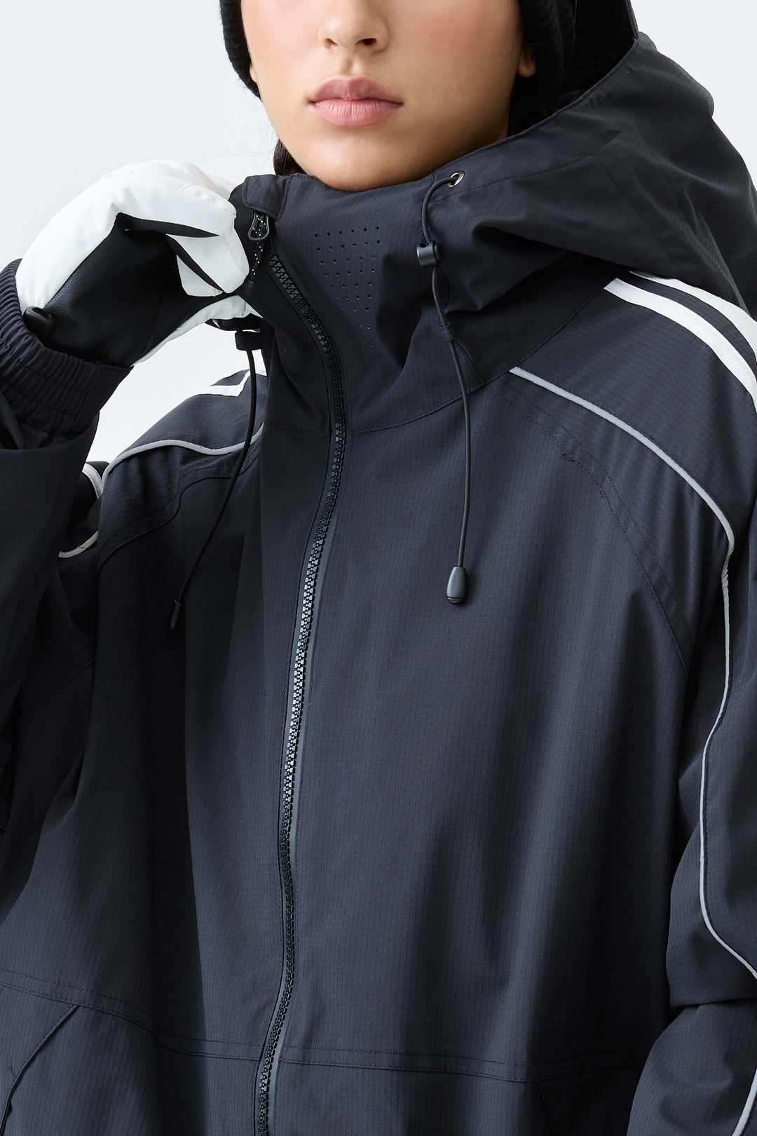Women's Black Retro Side Stripe Reflective Snow Jacket