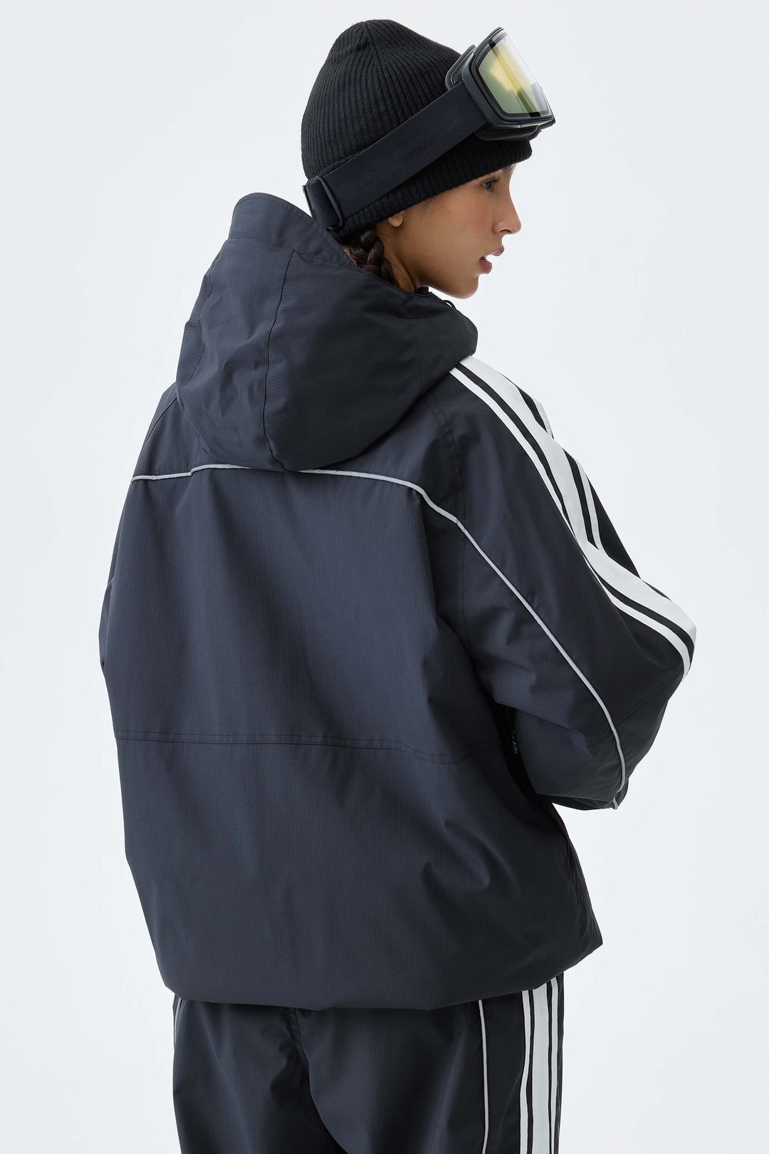 Women's Black Retro Side Stripe Reflective Snow Jacket