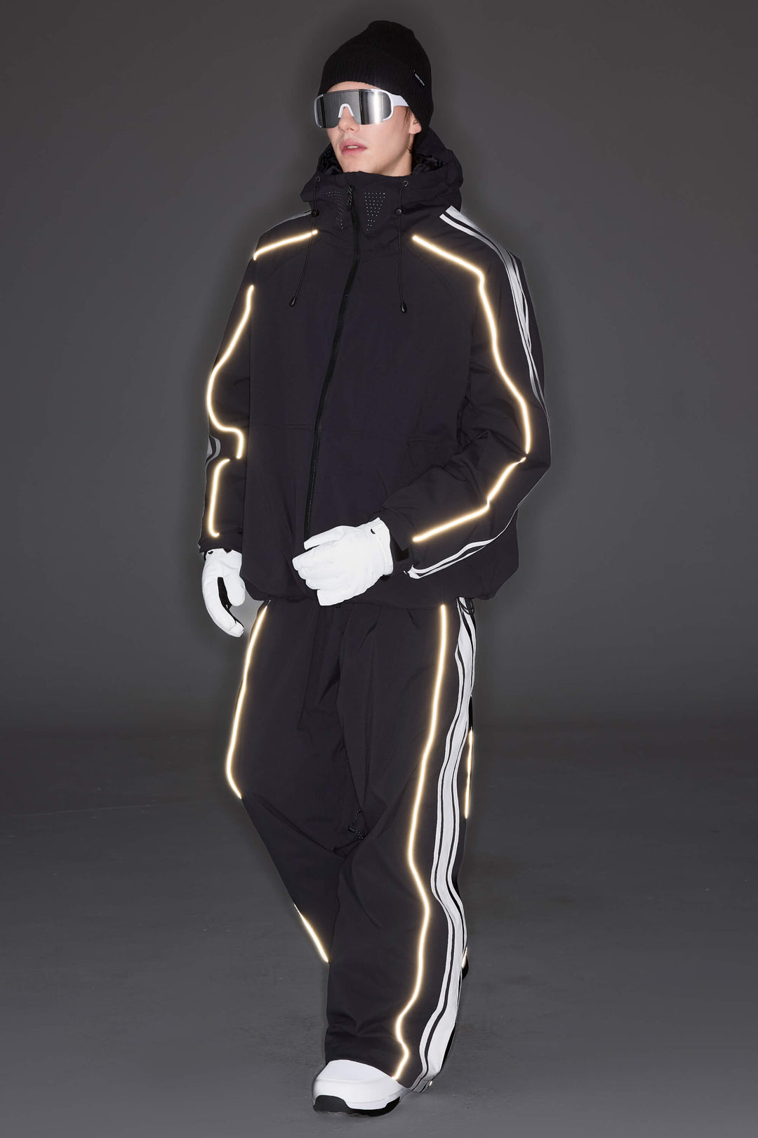 Women's Black Retro Side Stripe Reflective Snow Jacket