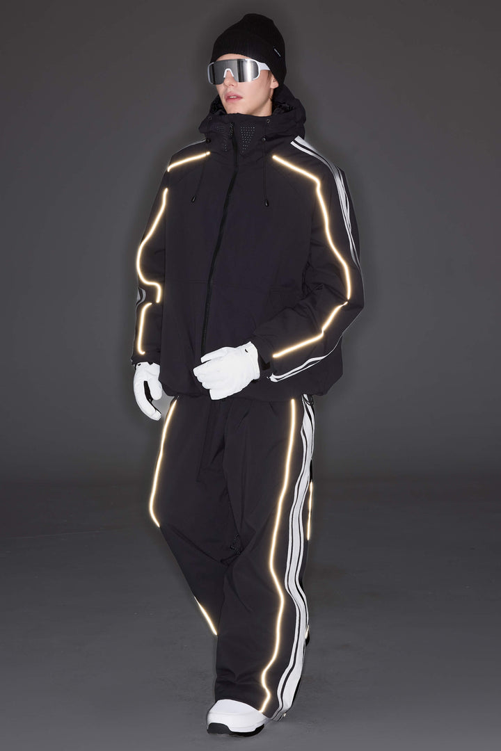 Women's Black Retro Side Stripe Reflective Snow Jacket
