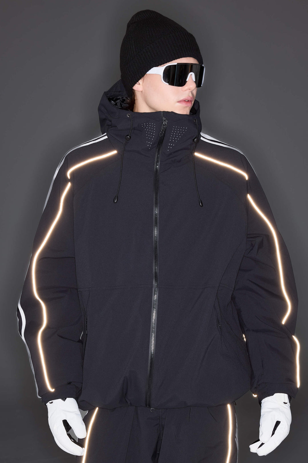 Men's Black Retro Side Stripe Reflective Snow Jacket